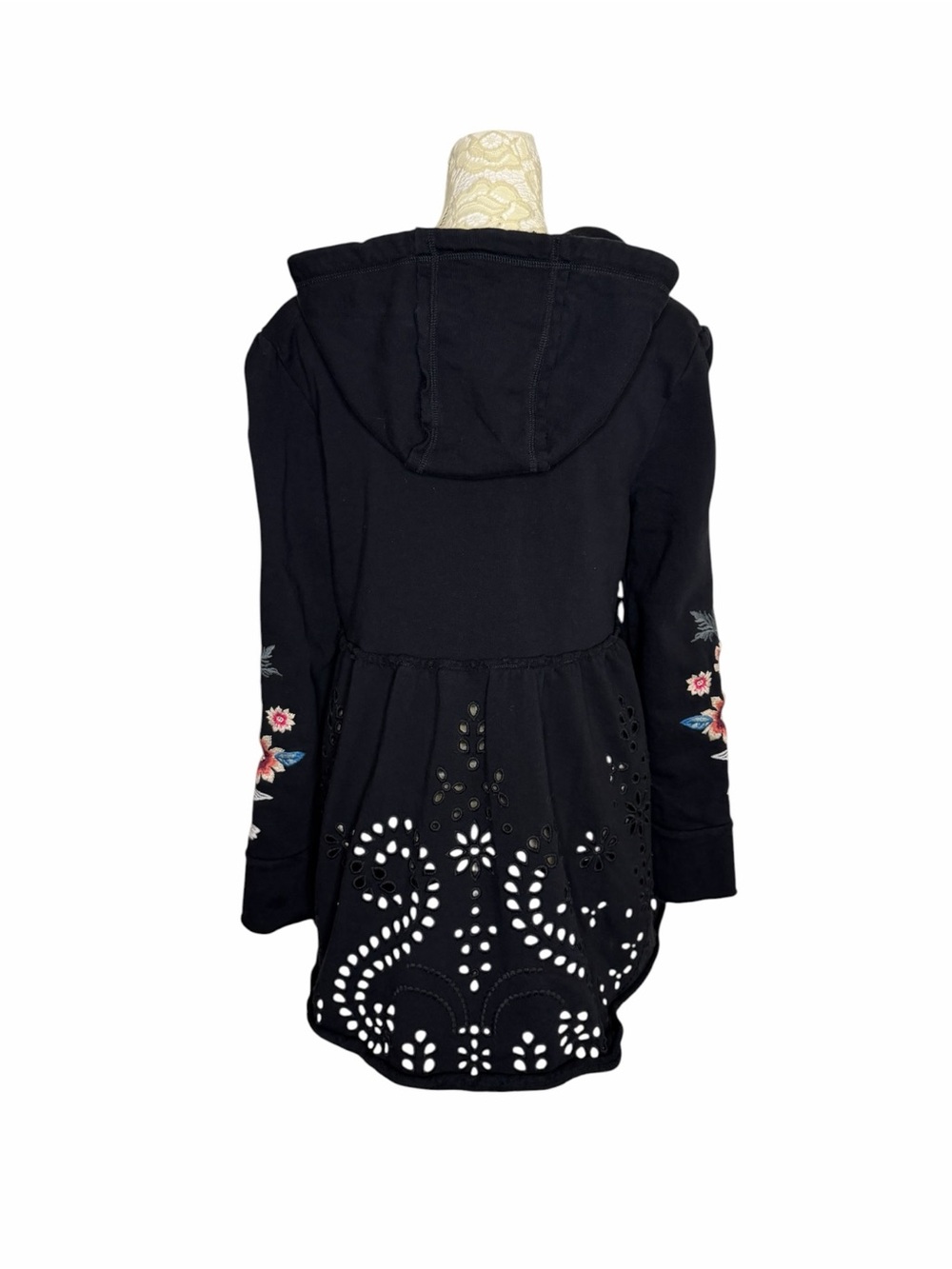 Johnny Was Junia Jacket Embroidered Eyelet Zip Front Hooded Black S - Picture 10 of 12